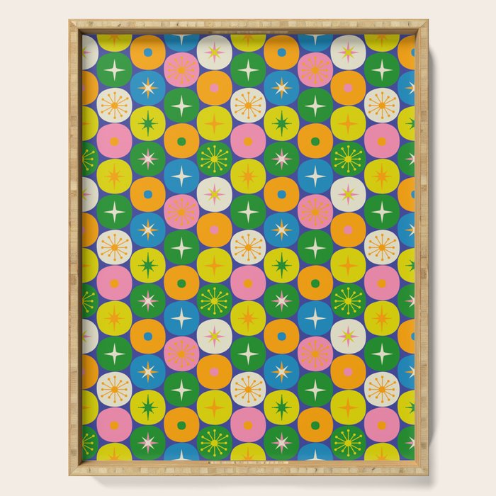 Mid Century Modern Atomic Future Colorful Modtastic Dots and Stars Pattern 2 Serving Tray Gallery Image 1
