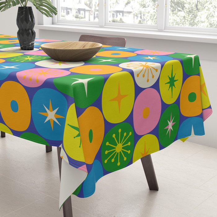 Mid Century Modern Atomic Future Colorful Modtastic Dots and Stars Pattern 2 Tablecloth Gallery Image 3