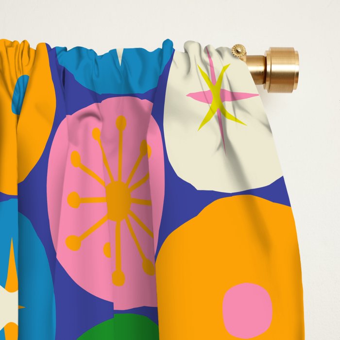 Mid Century Modern Atomic Future Colorful Modtastic Dots and Stars Pattern 2 Window Curtain Gallery Image 2