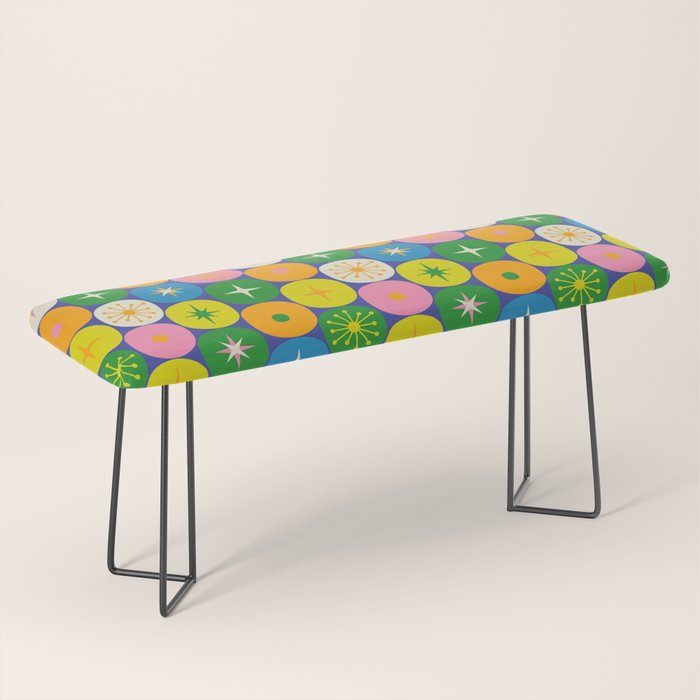 Mid Century Modern Atomic Future Colorful Modtastic Dots and Stars Pattern 2 Bench Gallery Image 1