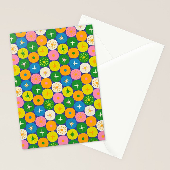 Mid Century Modern Atomic Future Colorful Modtastic Dots and Stars Pattern 2 Stationery Card Gallery Image 2
