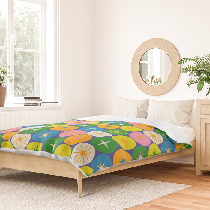 Mid Century Modern Atomic Future Colorful Modtastic Dots and Stars Pattern 2 Duvet Cover Gallery Image 2