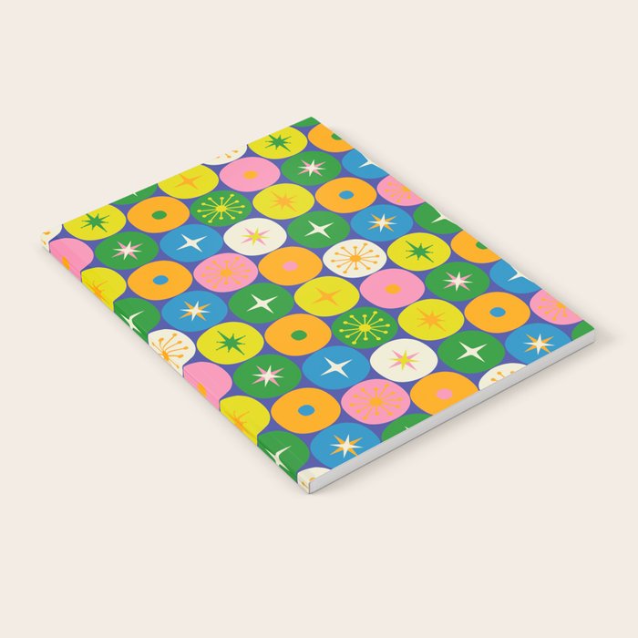 Mid Century Modern Atomic Future Colorful Modtastic Dots and Stars Pattern 2 Notebook Gallery Image 1