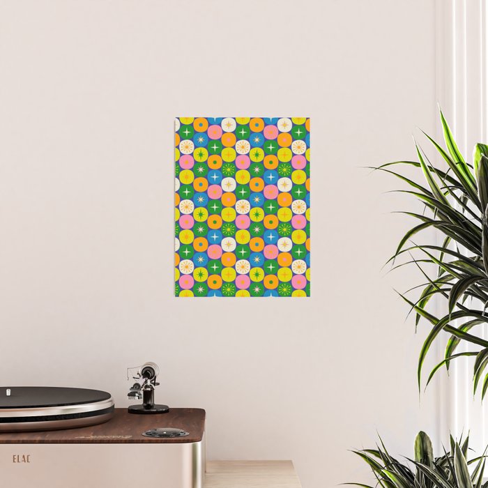 Mid Century Modern Atomic Future Colorful Modtastic Dots and Stars Pattern 2 Poster Gallery Image 2