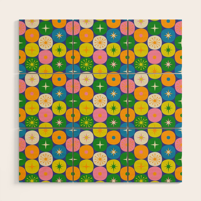 Mid Century Modern Atomic Future Colorful Modtastic Dots and Stars Pattern 2 Wood Wall Art Gallery Image 1