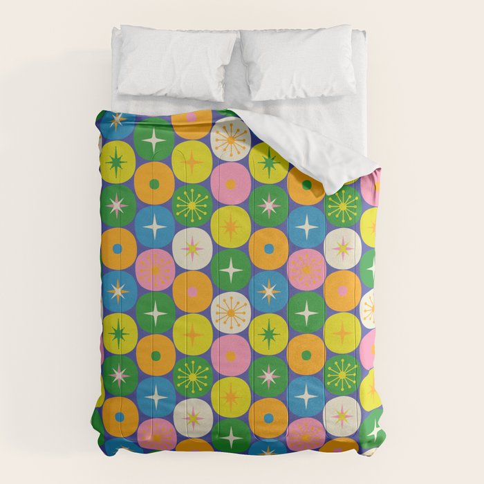Mid Century Modern Atomic Future Colorful Modtastic Dots and Stars Pattern 2 Comforter Gallery Image 1