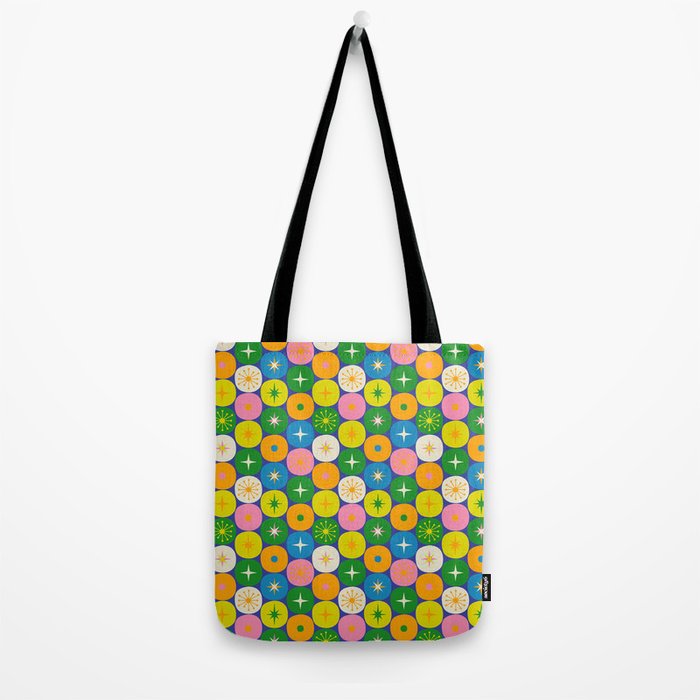 Mid Century Modern Atomic Future Colorful Modtastic Dots and Stars Pattern 2 Tote Bag Gallery Image 2