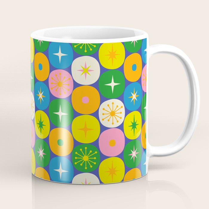 Mid Century Modern Atomic Future Colorful Modtastic Dots and Stars Pattern 2 Coffee Mug Gallery Image 1