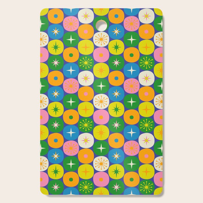 Mid Century Modern Atomic Future Colorful Modtastic Dots and Stars Pattern 2 Cutting Board Gallery Image 1