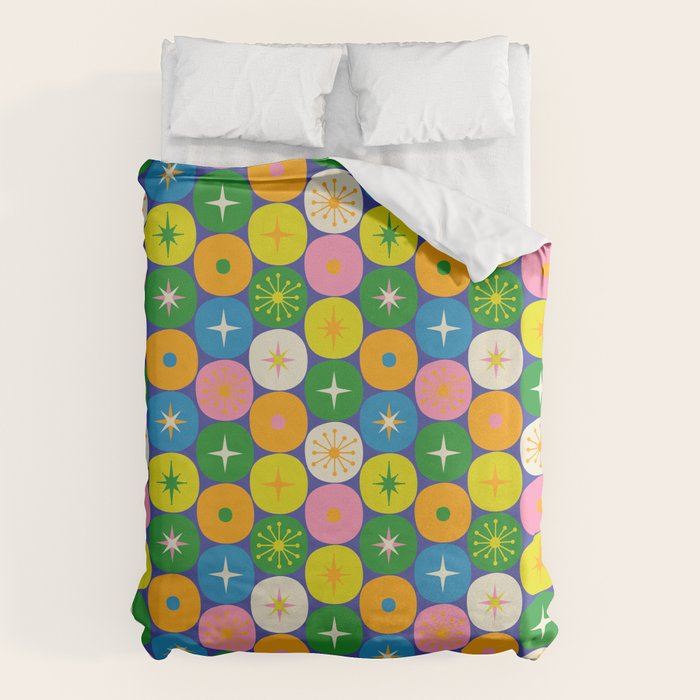 Mid Century Modern Atomic Future Colorful Modtastic Dots and Stars Pattern 2 Duvet Cover Gallery Image 6