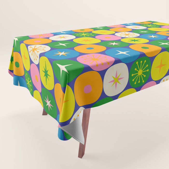 Mid Century Modern Atomic Future Colorful Modtastic Dots and Stars Pattern 2 Tablecloth Gallery Image 1