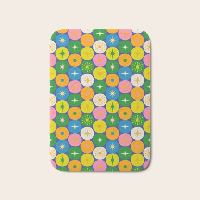 Mid Century Modern Atomic Future Colorful Modtastic Dots and Stars Pattern 2 Bath Mat Gallery Image 1