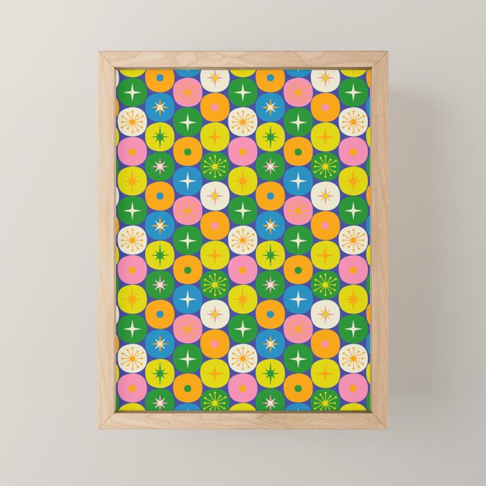 Mid Century Modern Atomic Future Colorful Modtastic Dots and Stars Pattern 2 Mini Art Print Gallery Image 1