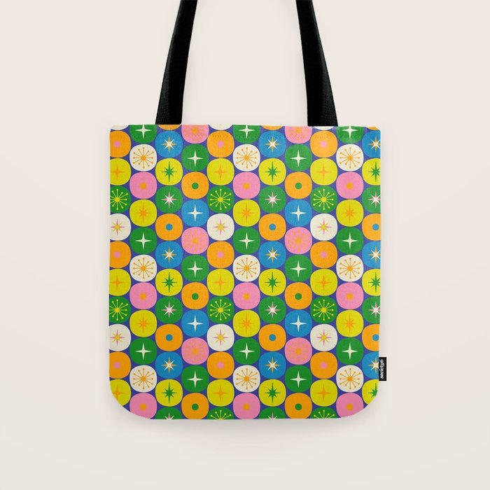 Mid Century Modern Atomic Future Colorful Modtastic Dots and Stars Pattern 2 Tote Bag Gallery Image 1
