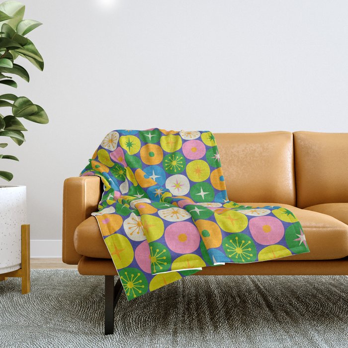 Mid Century Modern Atomic Future Colorful Modtastic Dots and Stars Pattern 2 Throw Blanket Gallery Image 1