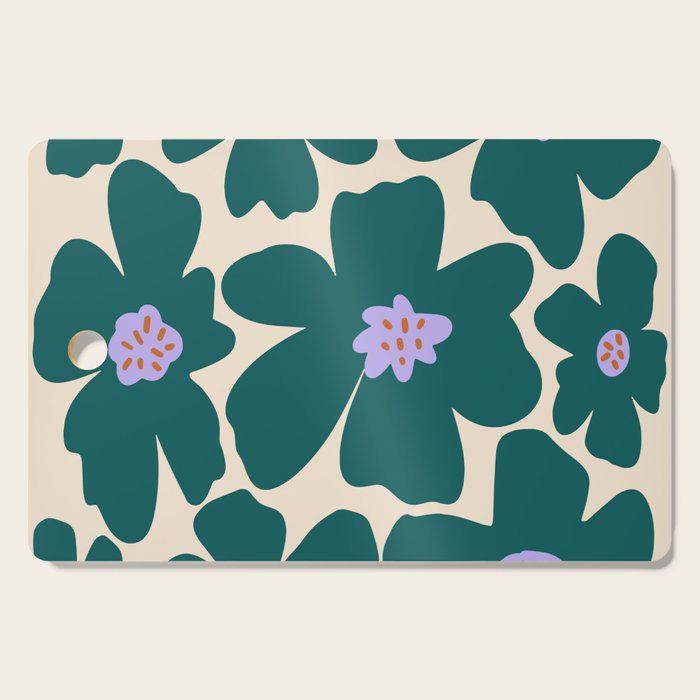 Retro Daisy - Green, purple and pink  Cutting Board Gallery Image 1
