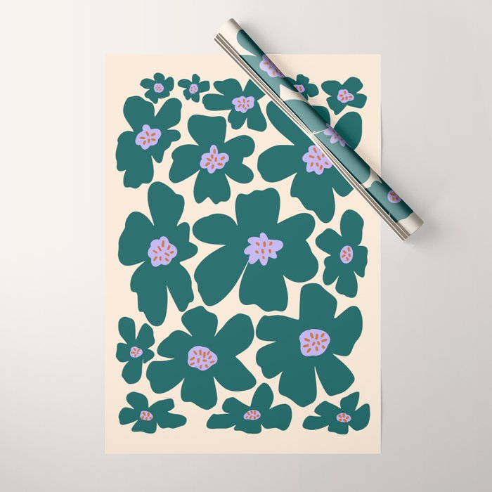 Retro Daisy - Green, purple and pink  Wrapping Paper Gallery Image 1