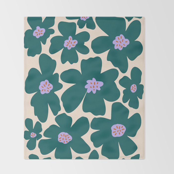 Retro Daisy - Green, purple and pink  Throw Blanket Gallery Image 2
