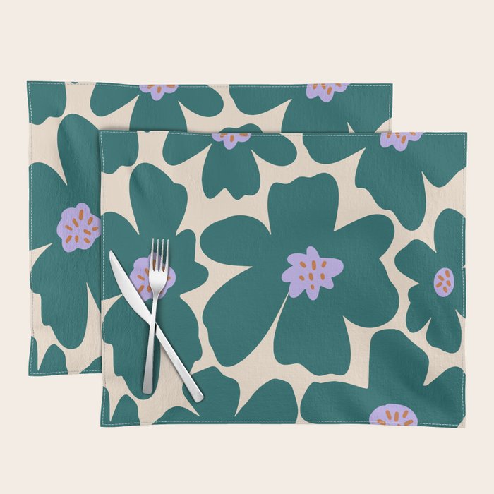 Retro Daisy - Green, purple and pink  Placemat Gallery Image 1