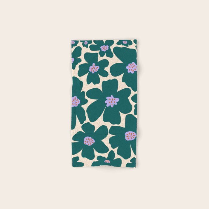Retro Daisy - Green, purple and pink  Bath Towel Gallery Image 1