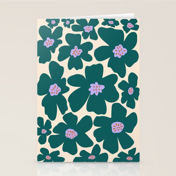 Retro Daisy - Green, purple and pink  Stationery Card Gallery Image 1