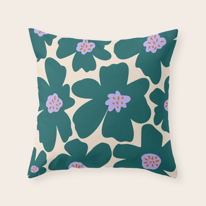 Retro Daisy - Green, purple and pink  Throw Pillow Gallery Image 6