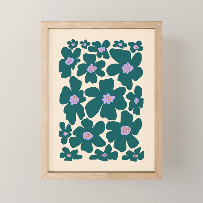 Retro Daisy - Green, purple and pink  Mini Art Print Gallery Image 1