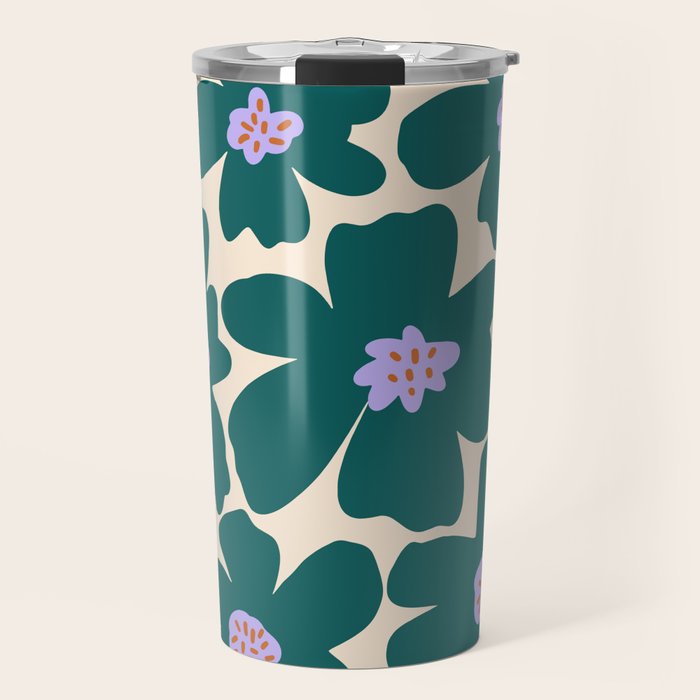 Retro Daisy - Green, purple and pink  Travel Mug Gallery Image 1