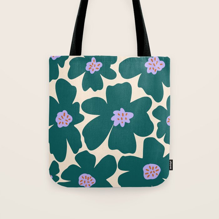 Retro Daisy - Green, purple and pink  Tote Bag Gallery Image 1