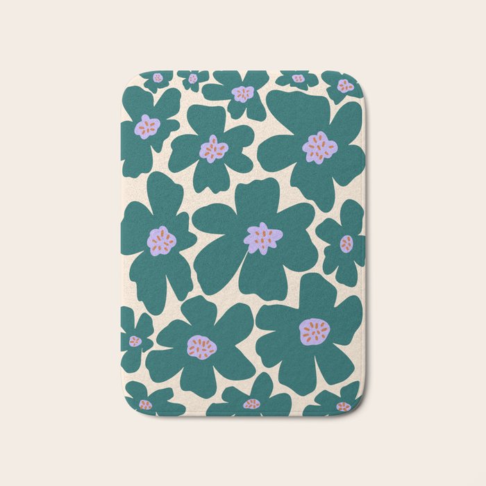 Retro Daisy - Green, purple and pink  Bath Mat Gallery Image 1