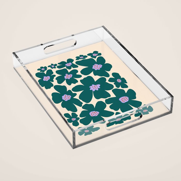 Retro Daisy - Green, purple and pink  Acrylic Tray Gallery Image 1