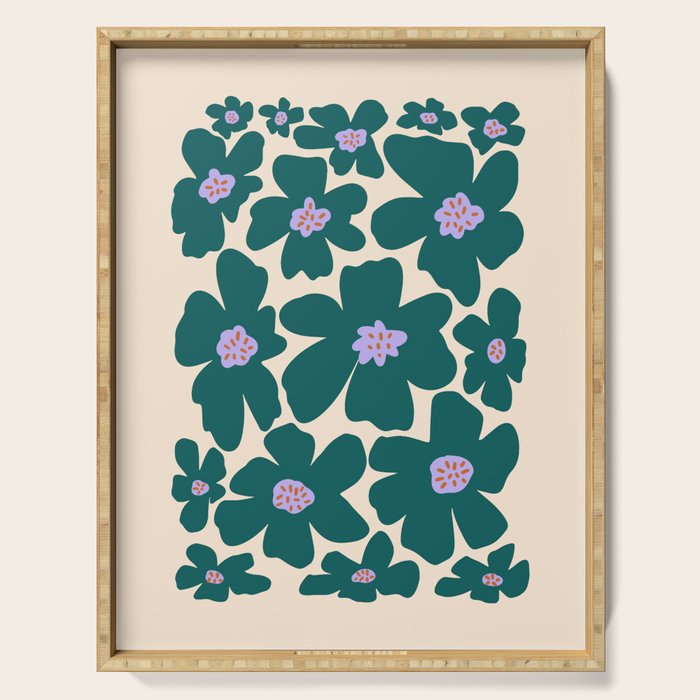 Retro Daisy - Green, purple and pink  Serving Tray Gallery Image 1