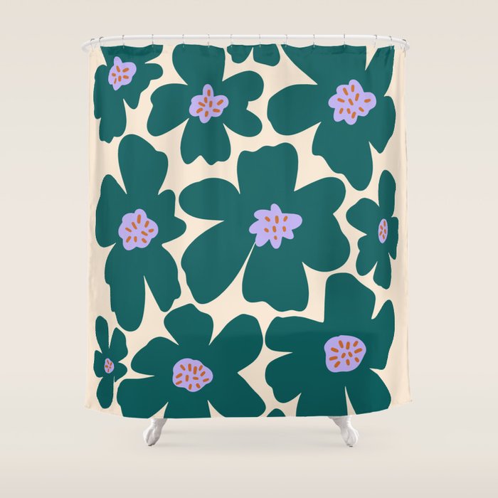Retro Daisy - Green, purple and pink  Shower Curtain Gallery Image 1