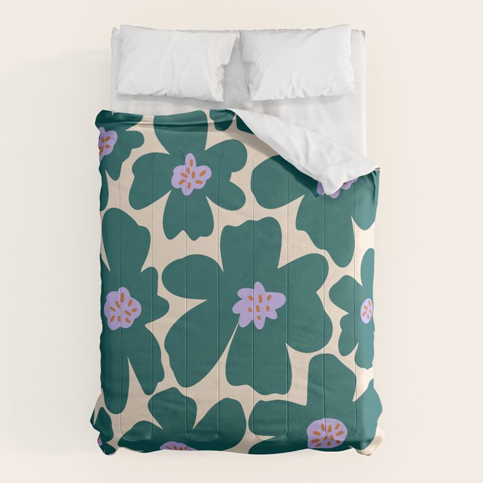 Retro Daisy - Green, purple and pink  Comforter Gallery Image 6