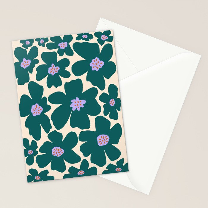 Retro Daisy - Green, purple and pink  Stationery Card Gallery Image 2