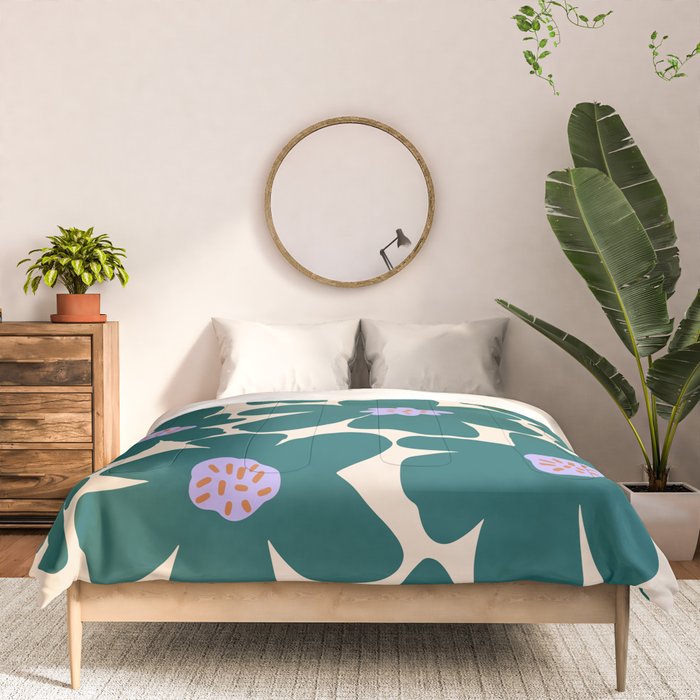 Retro Daisy - Green, purple and pink  Comforter Gallery Image 3