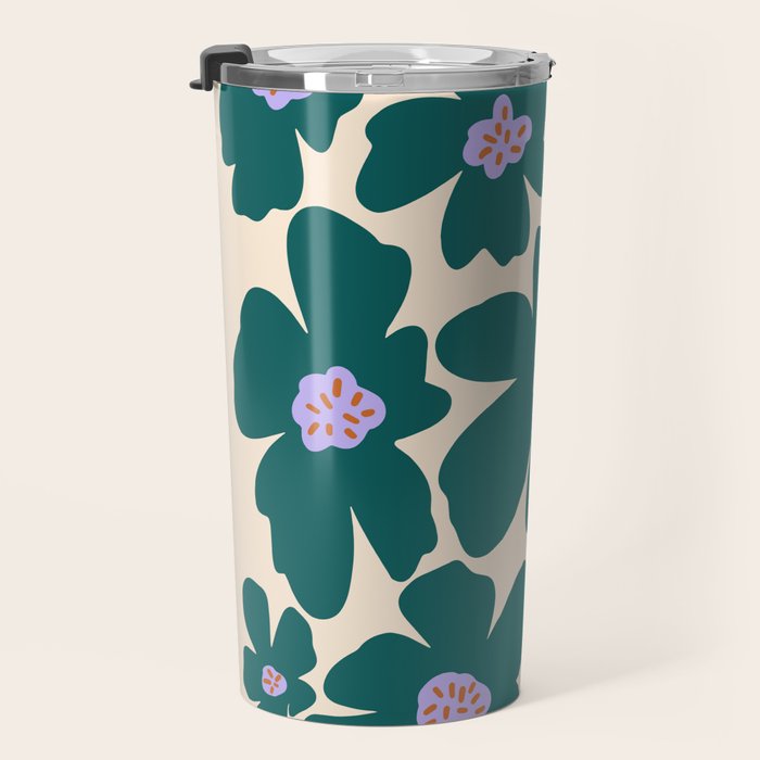 Retro Daisy - Green, purple and pink  Travel Mug Gallery Image 3