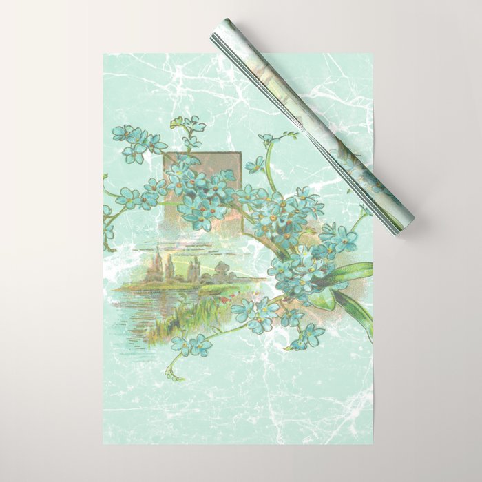 Modern vintage mint marble floral landscape Wrapping Paper Gallery Image 1