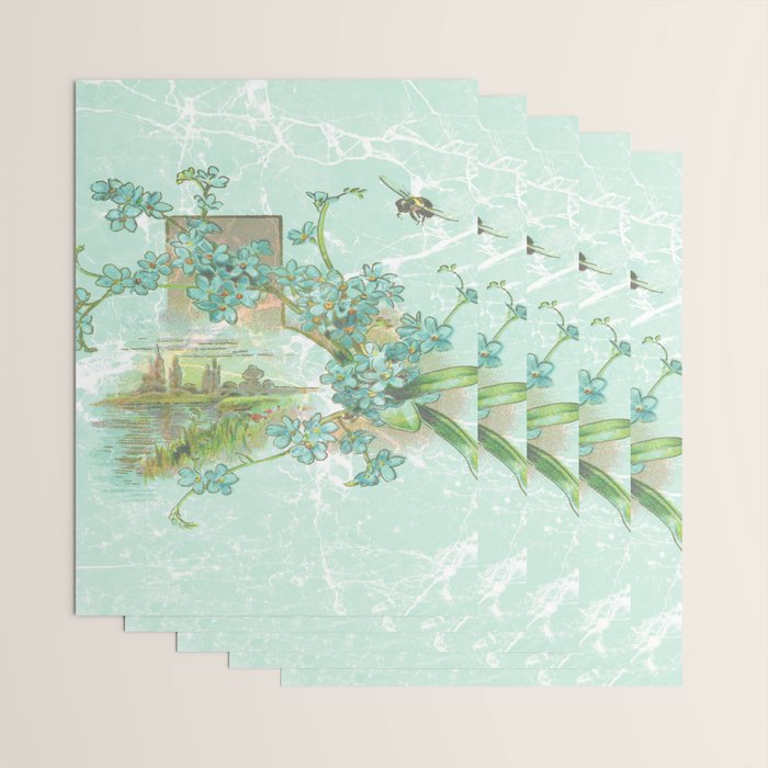 Modern vintage mint marble floral landscape Wrapping Paper Gallery Image 3