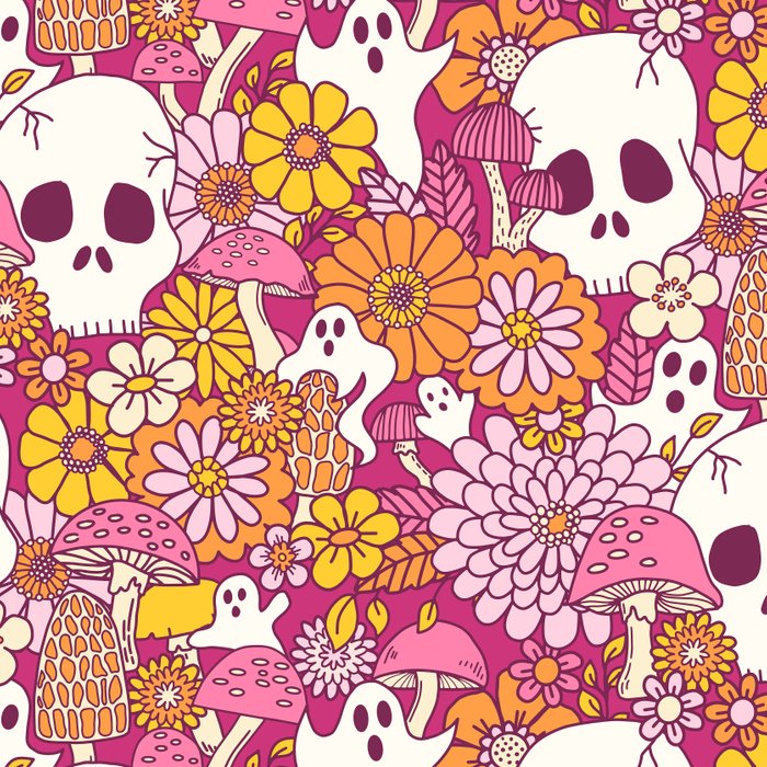 Spooky Mushroom Garden - Fuchsia Coffee Mug Gallery Image 2