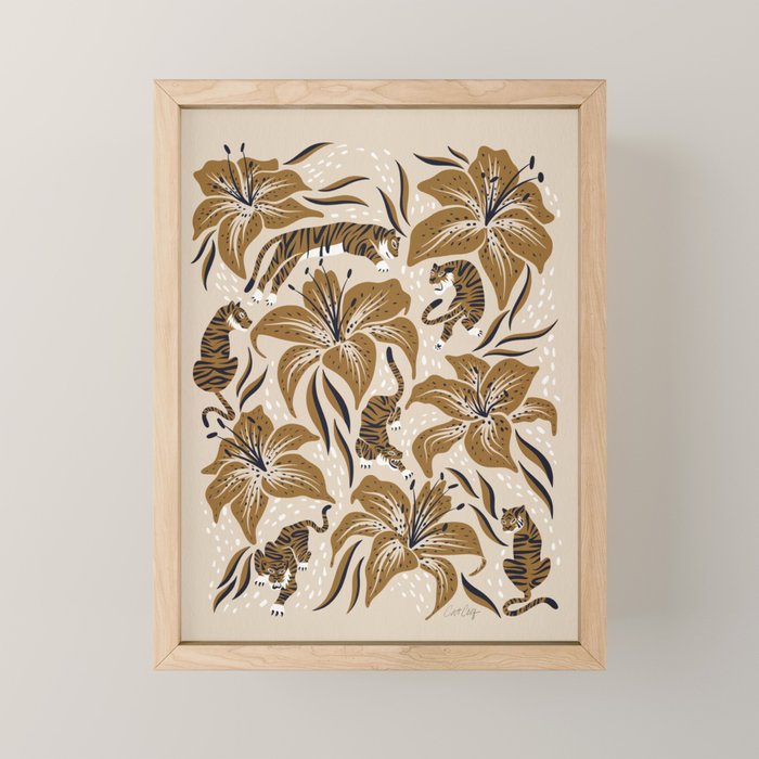 Tigers & Tiger Lilies - Neutral Mini Art Print Gallery Image 1
