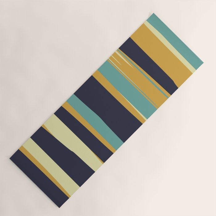 Stripes Abstract, Yellow, Teal, Navy Blue Yoga Mat Gallery Image 1