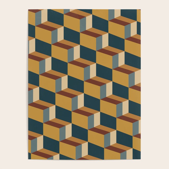 Cuboid Mid Century Abstract Shapes Pattern VI Poster Gallery Image 4