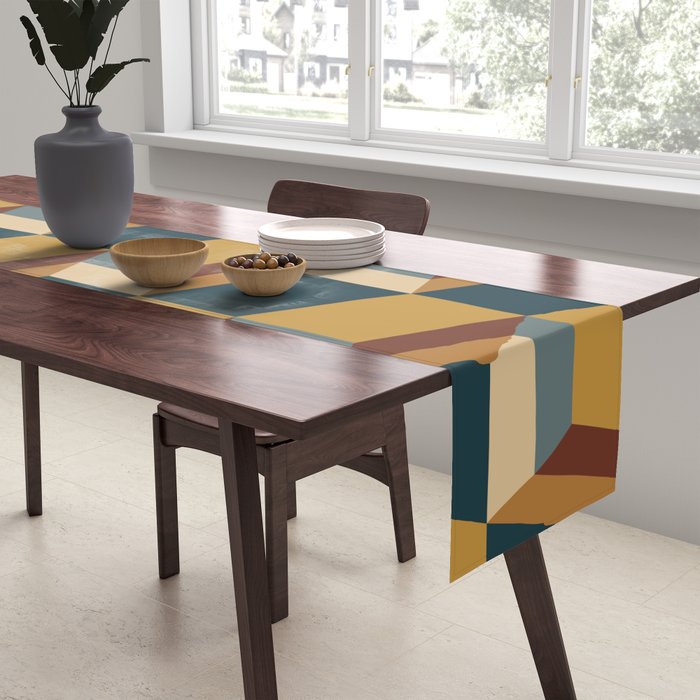 Cuboid Mid Century Abstract Shapes Pattern VI Table Runner Gallery Image 2