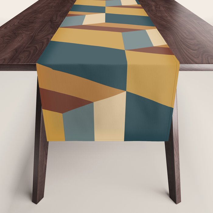 Cuboid Mid Century Abstract Shapes Pattern VI Table Runner Gallery Image 1