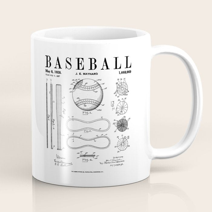 Baseball Bat And Ball Old Vintage Patent Drawing Print Coffee Mug Gallery Image 1