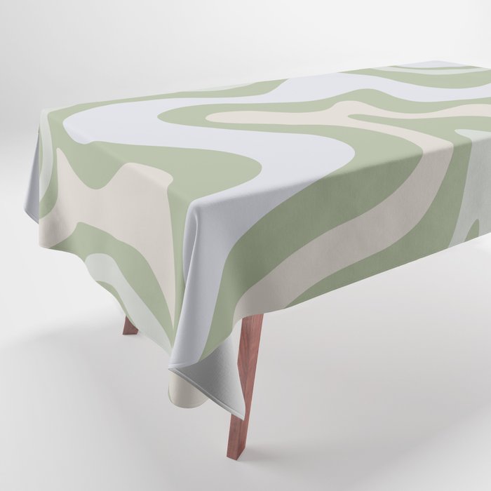 Liquid Swirl Contemporary Abstract Pattern in Light Sage Green Tablecloth Gallery Image 1