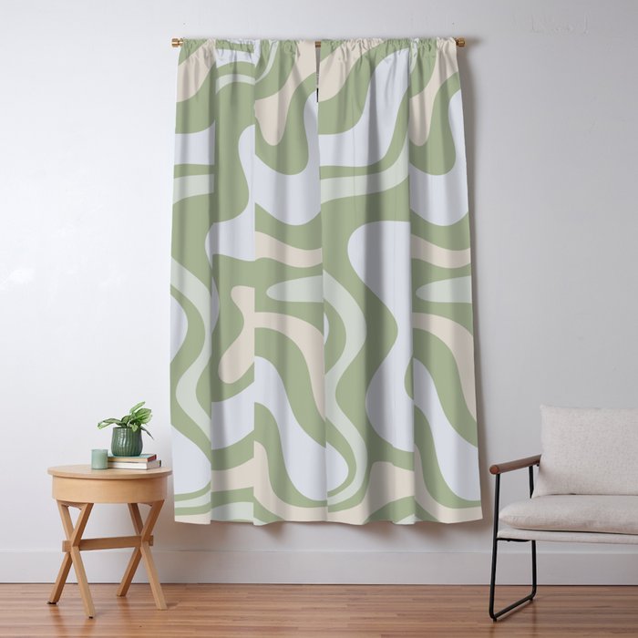 Liquid Swirl Contemporary Abstract Pattern in Light Sage Green Window Curtain Gallery Image 1