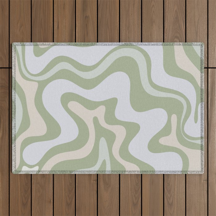 Liquid Swirl Contemporary Abstract Pattern in Light Sage Green Outdoor Rug Gallery Image 1
