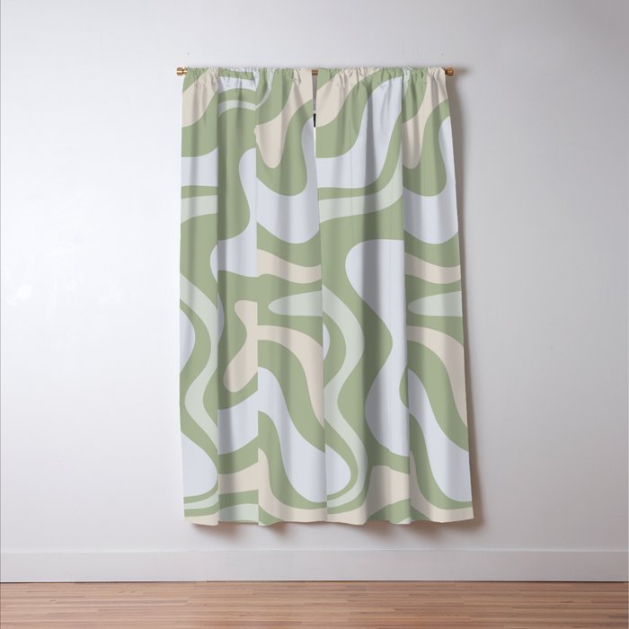 Liquid Swirl Contemporary Abstract Pattern in Light Sage Green Window Curtain Gallery Image 3